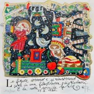 Francesco Musante, le figure corrono e si rincorrono (sfondo bianco/sfondo blu)