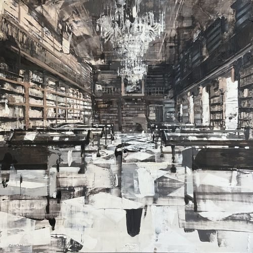 Bardhyl Alibali, Interno1, olio su pannello di fibra, cm 100x100.