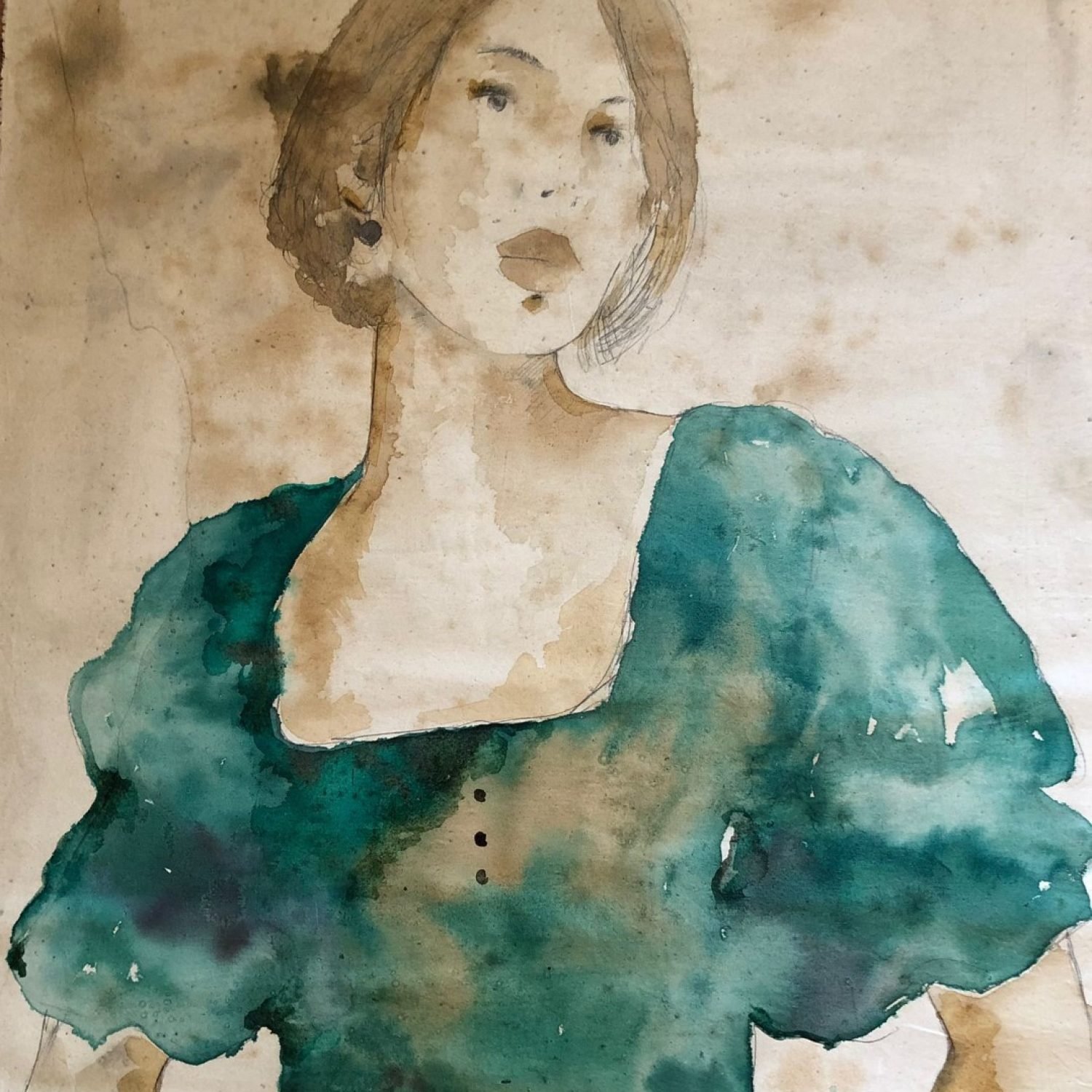 Valeria Patrizi, Una ragazza, tecnica mista su tela grezza, cm 98x116.